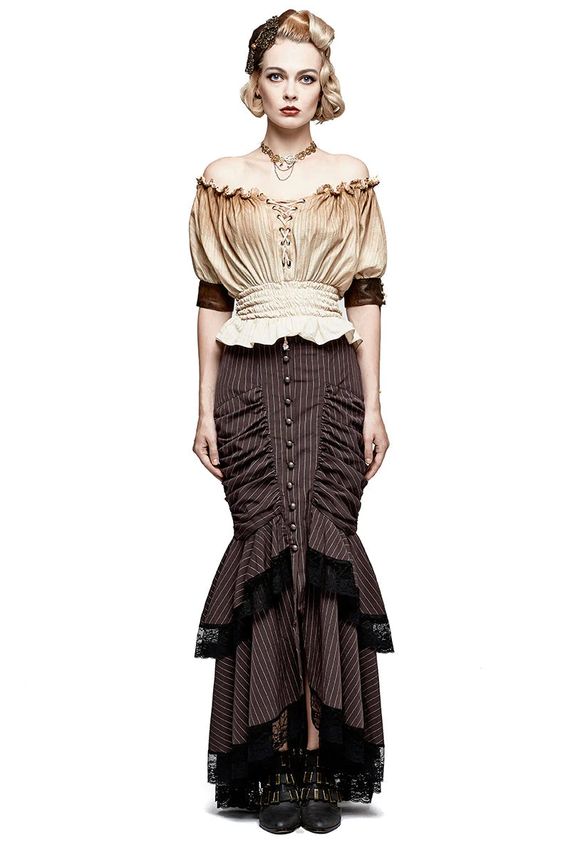 Q-306 Steampunk Graceful Full-skirted Stripes Woven Fishtail Punk Skirt - Image 12