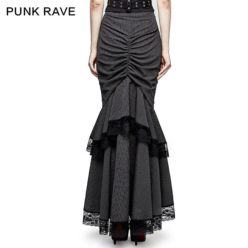 Q-306 Steampunk Graceful Full-skirted Stripes Woven Fishtail Punk Skirt - Image 3