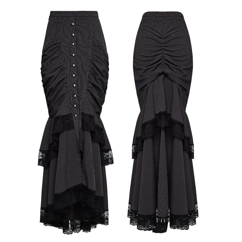 Q-306 Steampunk Graceful Full-skirted Stripes Woven Fishtail Punk Skirt - Image 4