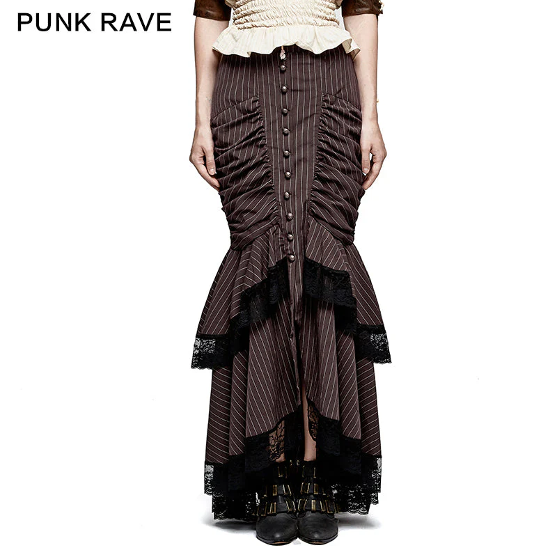 Q-306 Steampunk Graceful Full-skirted Stripes Woven Fishtail Punk Skirt - Image 6