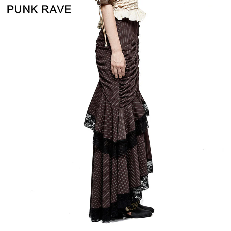 Q-306 Steampunk Graceful Full-skirted Stripes Woven Fishtail Punk Skirt - Image 7
