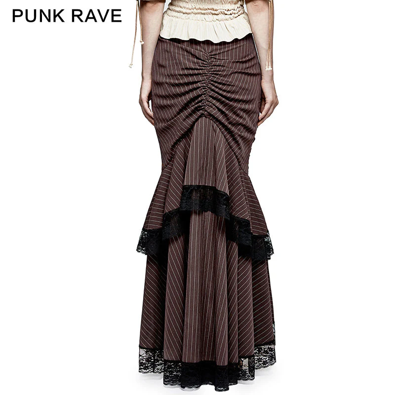 Q-306 Steampunk Graceful Full-skirted Stripes Woven Fishtail Punk Skirt - Image 8