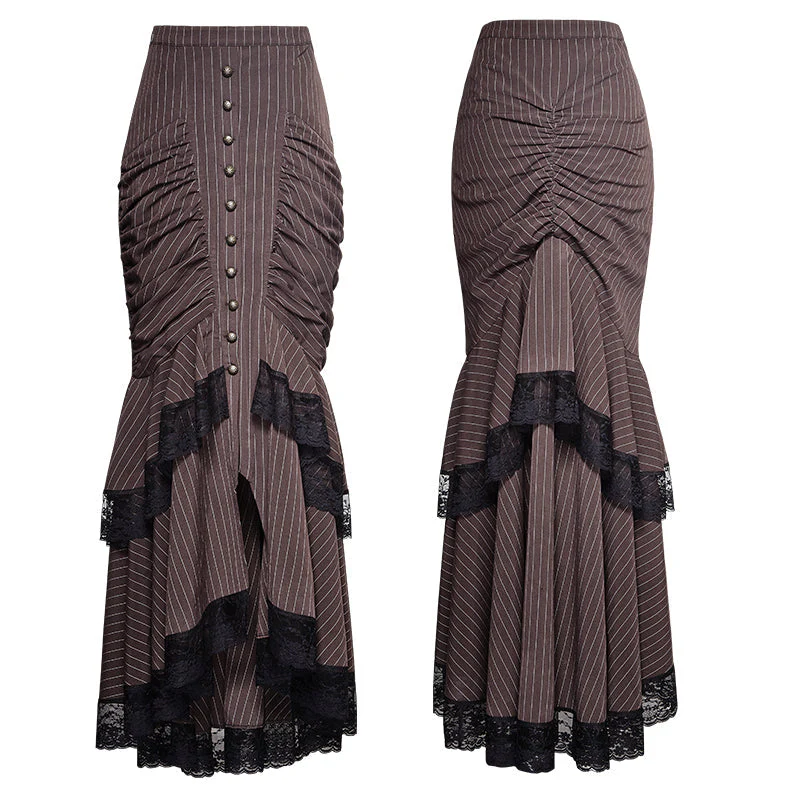 Q-306 Steampunk Graceful Full-skirted Stripes Woven Fishtail Punk Skirt - Image 9