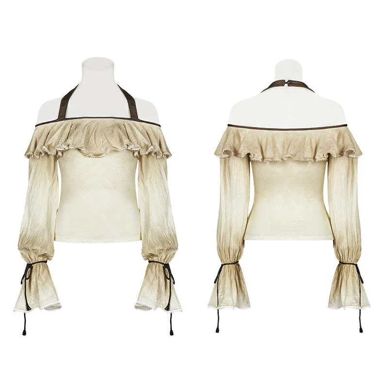 WT-546 Steampunk Halter Neck Off-the-shoulder Long Sleeve T-shirt - Image 10