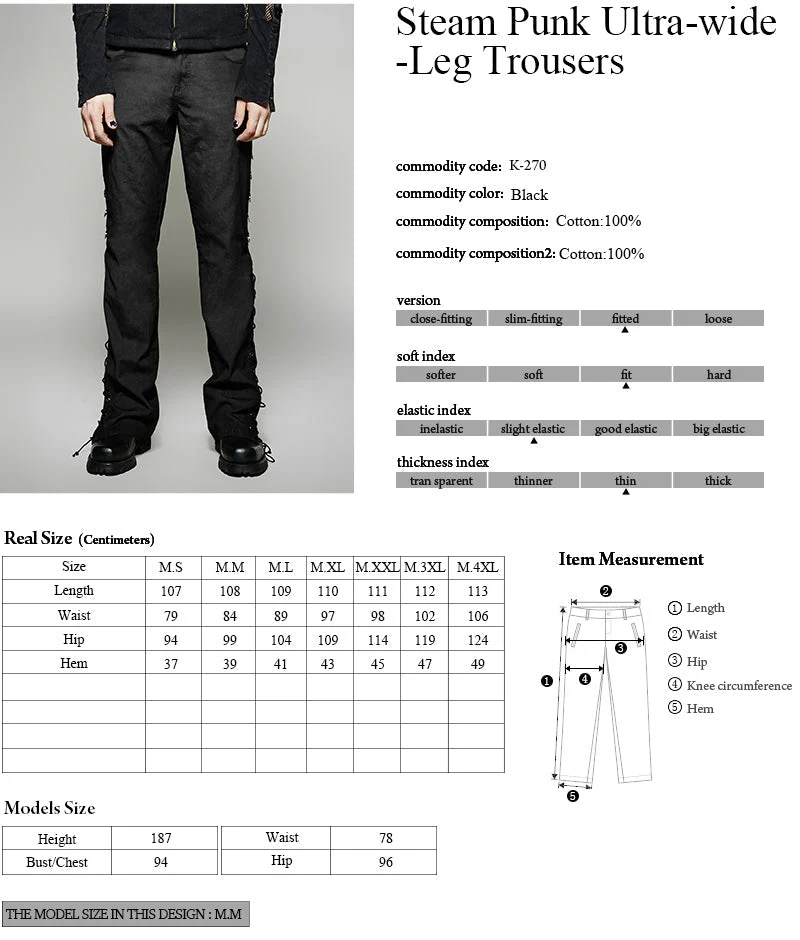 K-270 Steampunk Hipster Mens Hip Hop Wide Leg Punk Pants - Image 9