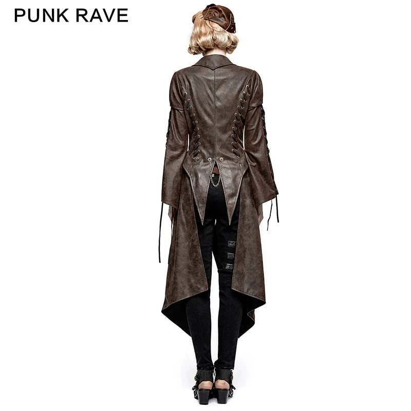 Y-731 Steampunk Hot Stamping Dovetail Woven Punk Jacket With Removable Hem - Image 3