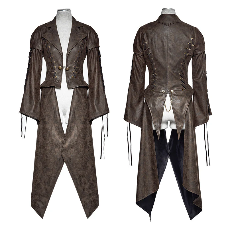Y-731 Steampunk Hot Stamping Dovetail Woven Punk Jacket With Removable Hem - Image 4