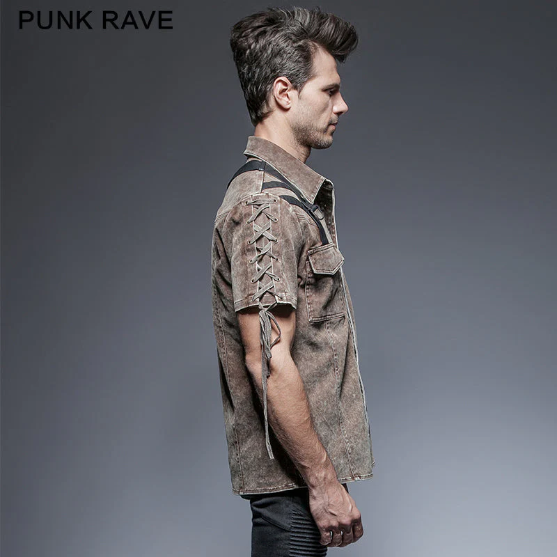 Y-652 Steampunk Military Punk Shirts For Man With Double Pockets - Image 3