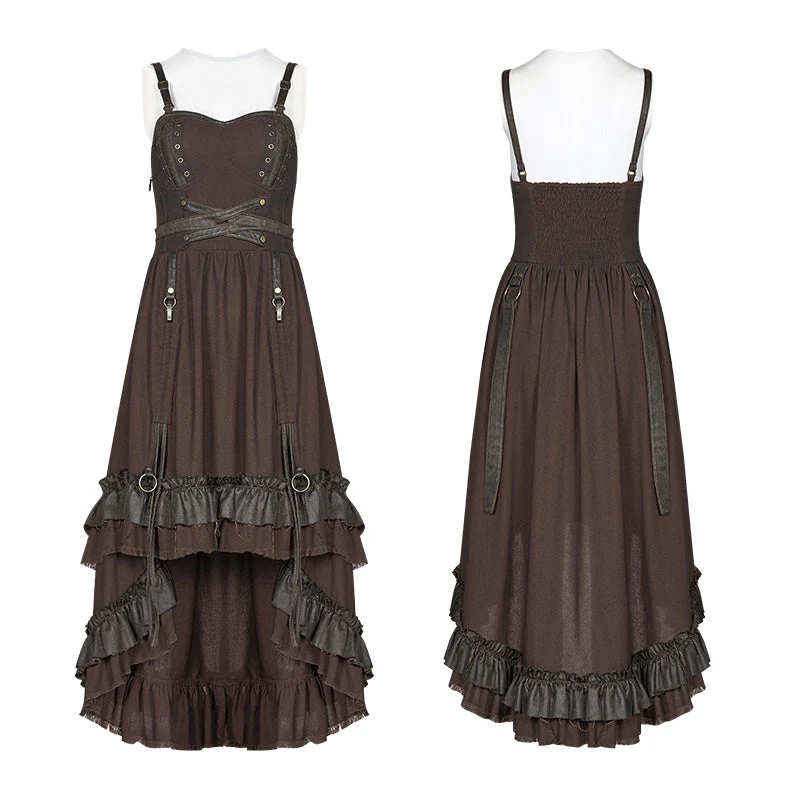 WQ-390 Steampunk Pleated Two-Layer Ruffled Hem High-Low Dress - Image 10