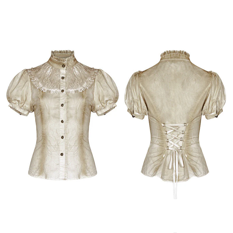 WY-988 Steampunk Puff Sleeve Shirt Short-sleeved Blouse - Image 11
