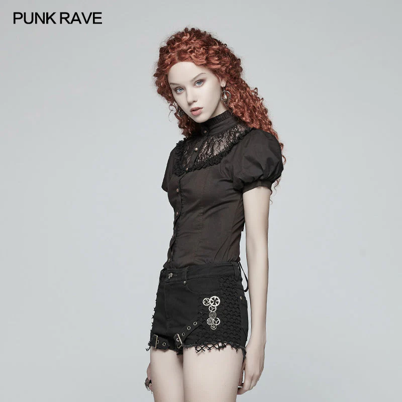 WY-988 Steampunk Puff Sleeve Shirt Short-sleeved Blouse - Image 2