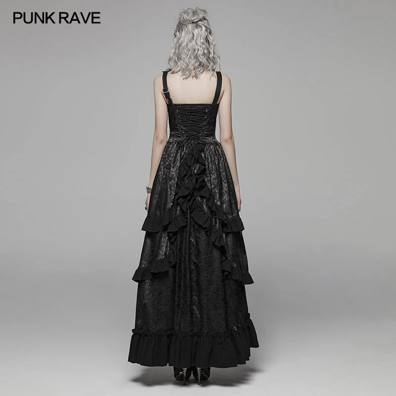 WQ-408 Steampunk Ruffle Lace-up Long Dress For Women - Image 3
