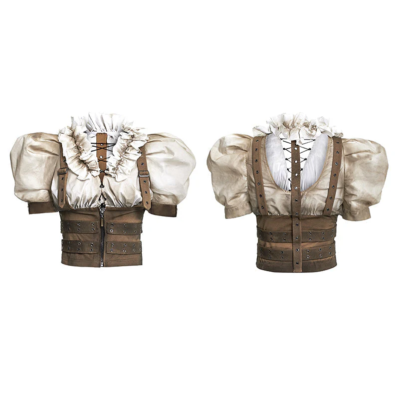 Y-669 Steampunk Sexy Skinny Punk Shirts With Roses Floral Pattern - Image 4