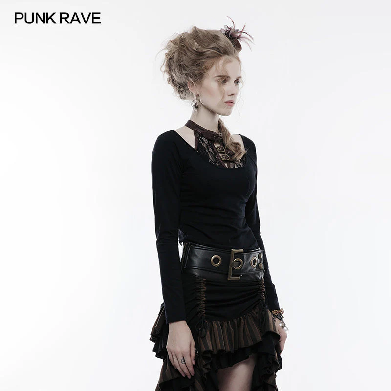 WT-491 Steampunk Simple All-match  Long Sleeve Punk T-shirt - Image 2