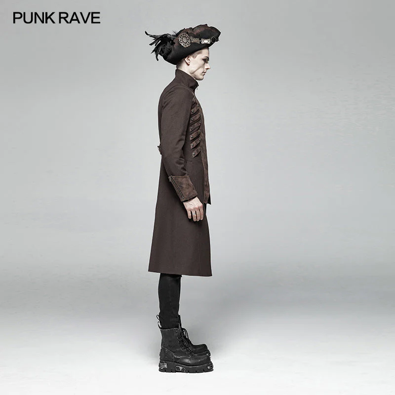 WY-1000 Steampunk Stand-up Collar Mid-length Coat - Image 8