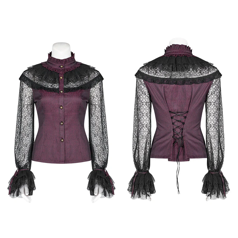 WY-998 Steampunk Translucent Lace Sleeve Vintage Shirt - Image 10