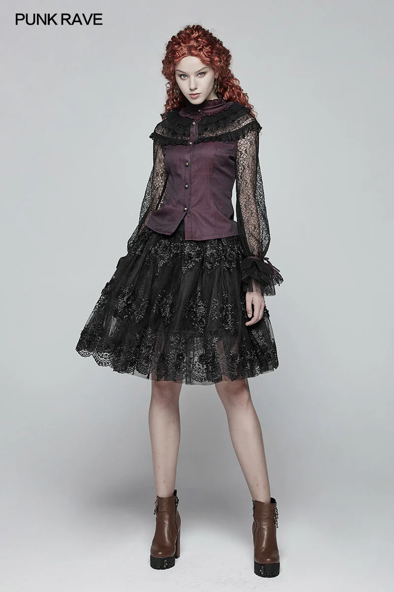 WY-998 Steampunk Translucent Lace Sleeve Vintage Shirt - Image 12