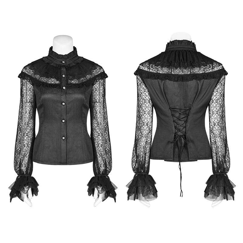 WY-998 Steampunk Translucent Lace Sleeve Vintage Shirt - Image 4
