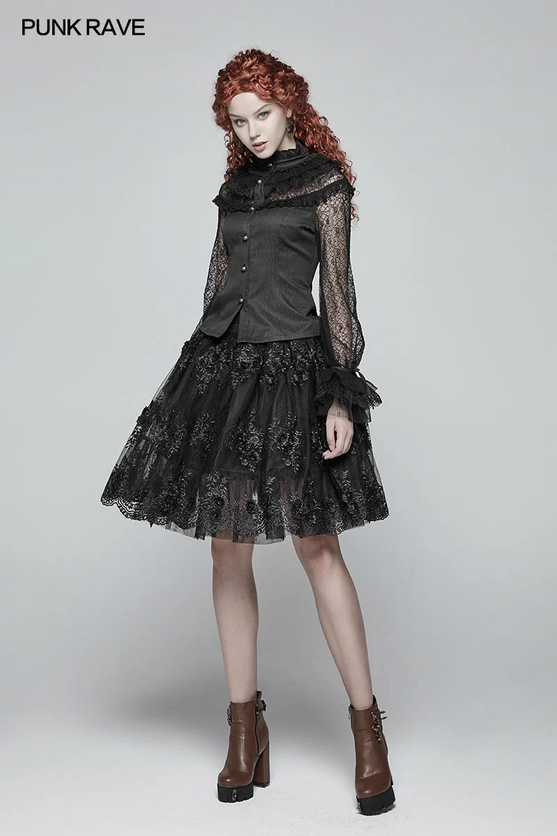 WY-998 Steampunk Translucent Lace Sleeve Vintage Shirt - Image 6