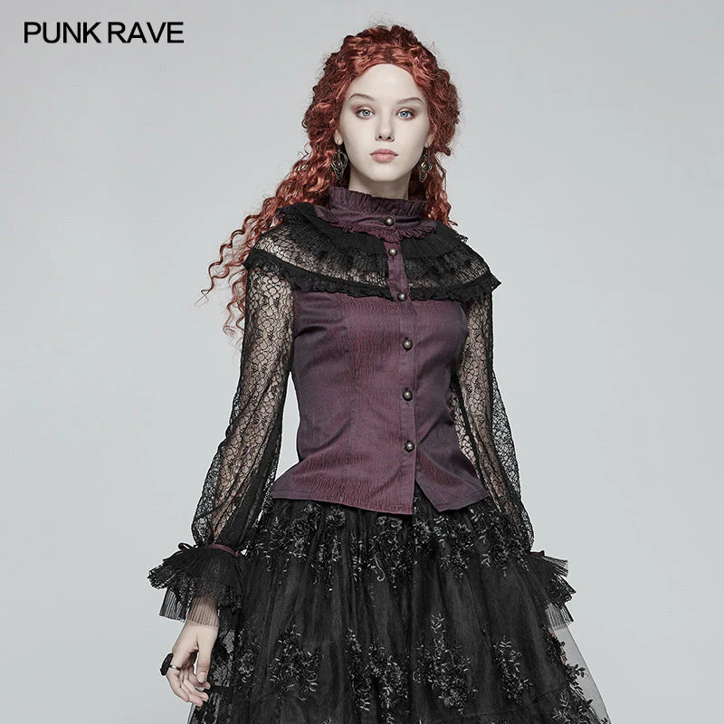 WY-998 Steampunk Translucent Lace Sleeve Vintage Shirt - Image 7