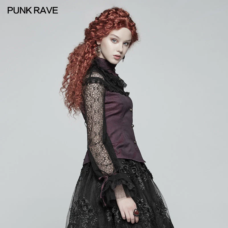 WY-998 Steampunk Translucent Lace Sleeve Vintage Shirt - Image 8