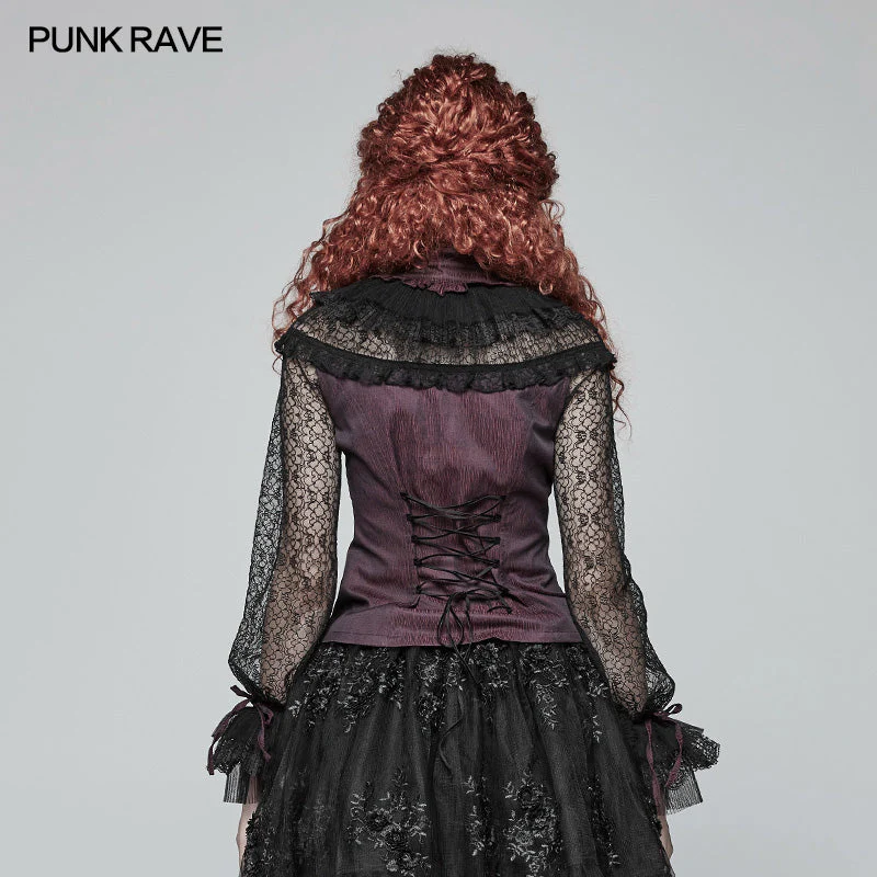 WY-998 Steampunk Translucent Lace Sleeve Vintage Shirt - Image 9