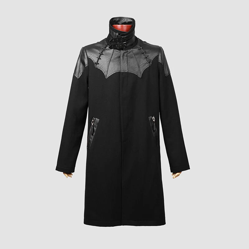Y-473 Straight Woolen Zip Up Long Punk Coat For Men With Collar - Image 3