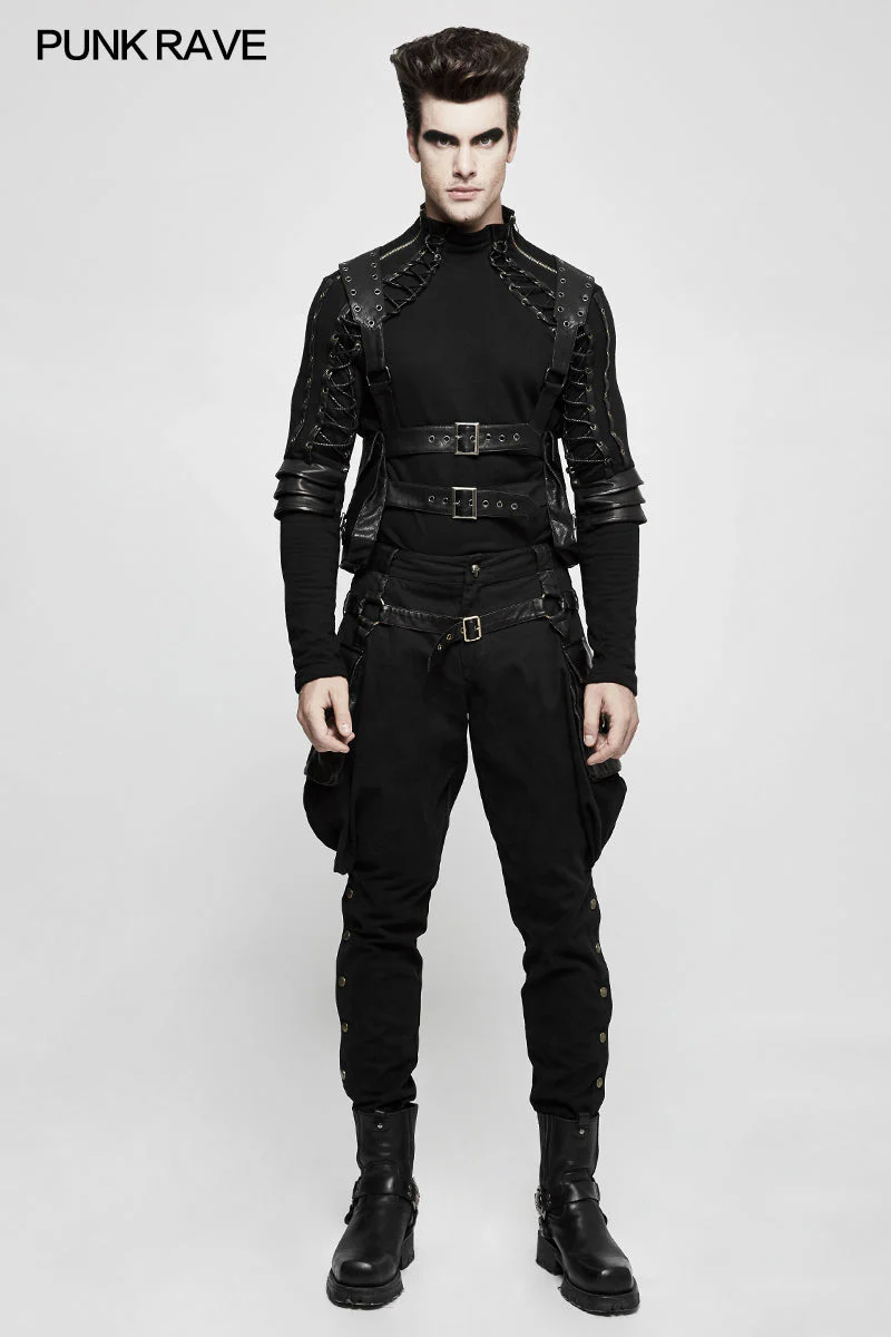 K-304 Stretch Woven Punk Pants Riding Breeches With Stereo Pockets - Image 6