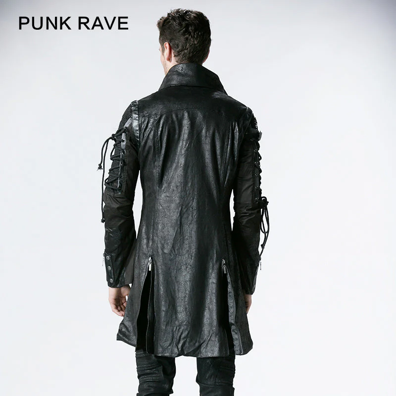 Popular Punk Rave Jacket Y-349 Studded Special Hot Fit Leather Long Gothic Coat For Men - Image 2