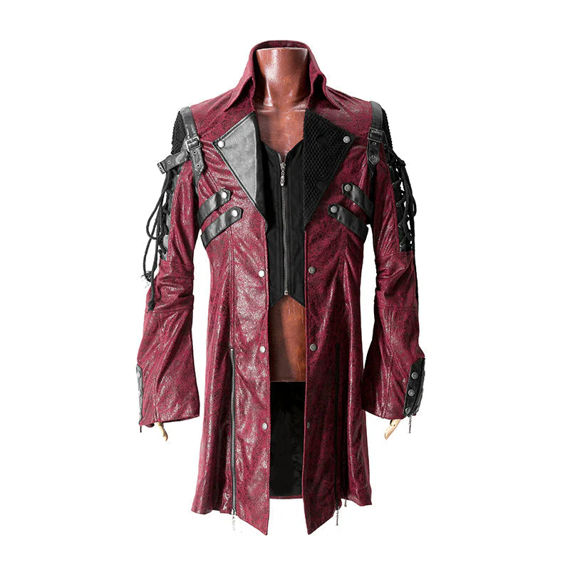 Popular Punk Rave Jacket Y-349 Studded Special Hot Fit Leather Long Gothic Coat For Men - Image 6