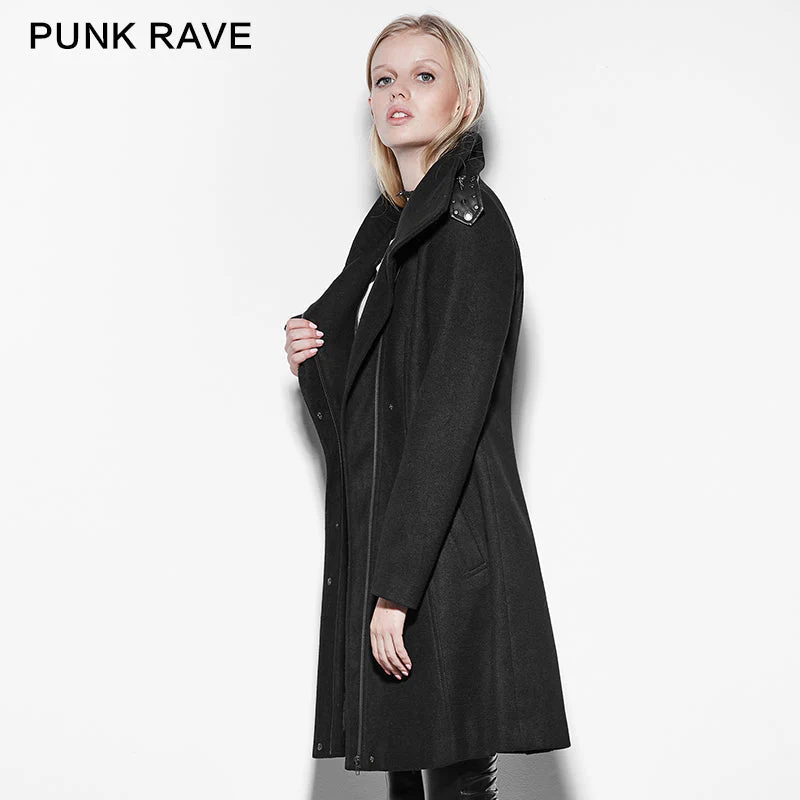 PY-169 Stylish Personality Shoulder Pad Polyester black Punk Coat With High Neck - Image 2