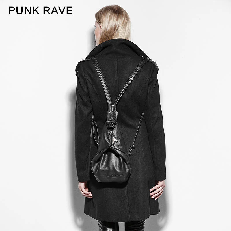 PY-169 Stylish Personality Shoulder Pad Polyester black Punk Coat With High Neck - Image 3