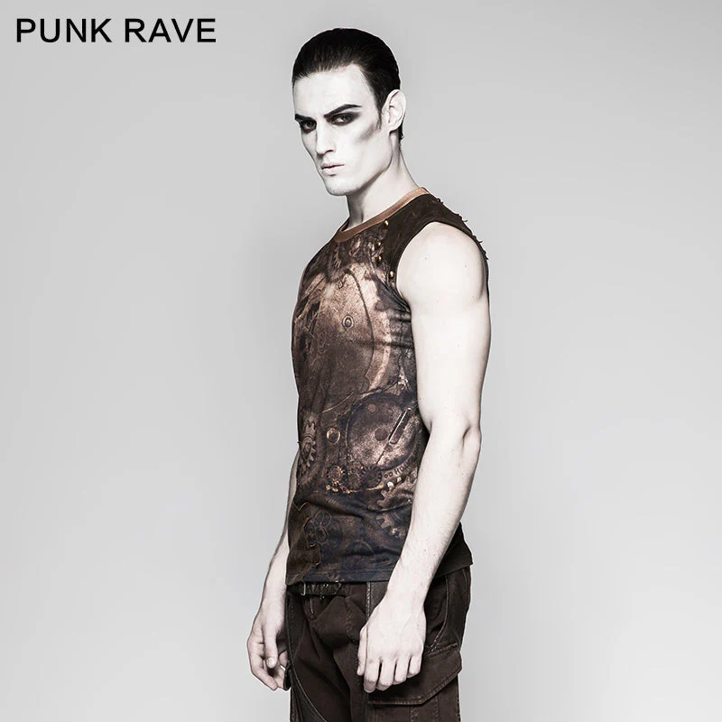 T-466 Summer Printed Mens black Sleeveless Punk Vest - Image 2