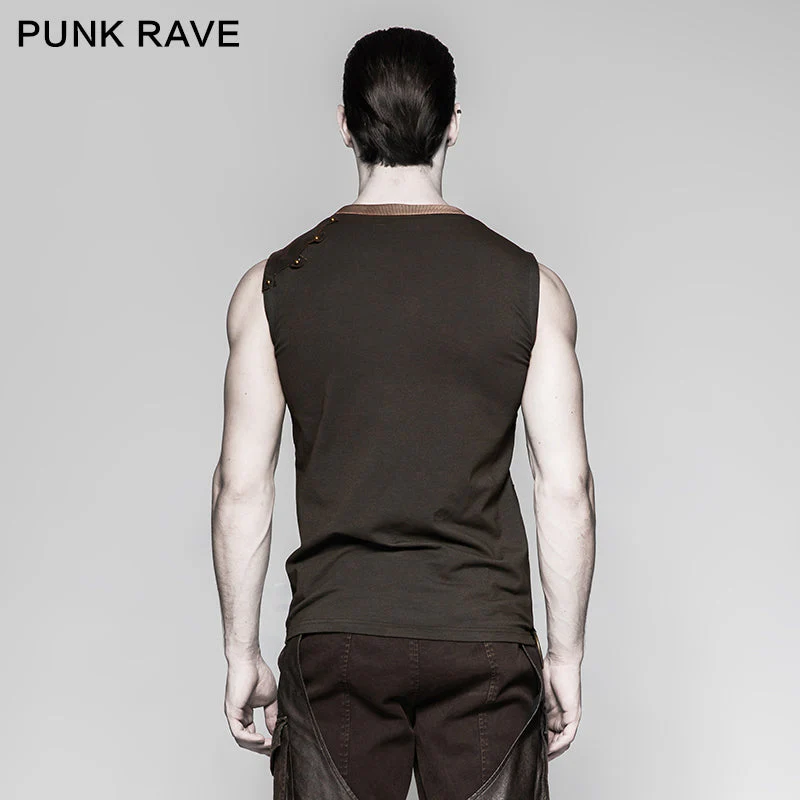 T-466 Summer Printed Mens black Sleeveless Punk Vest - Image 3