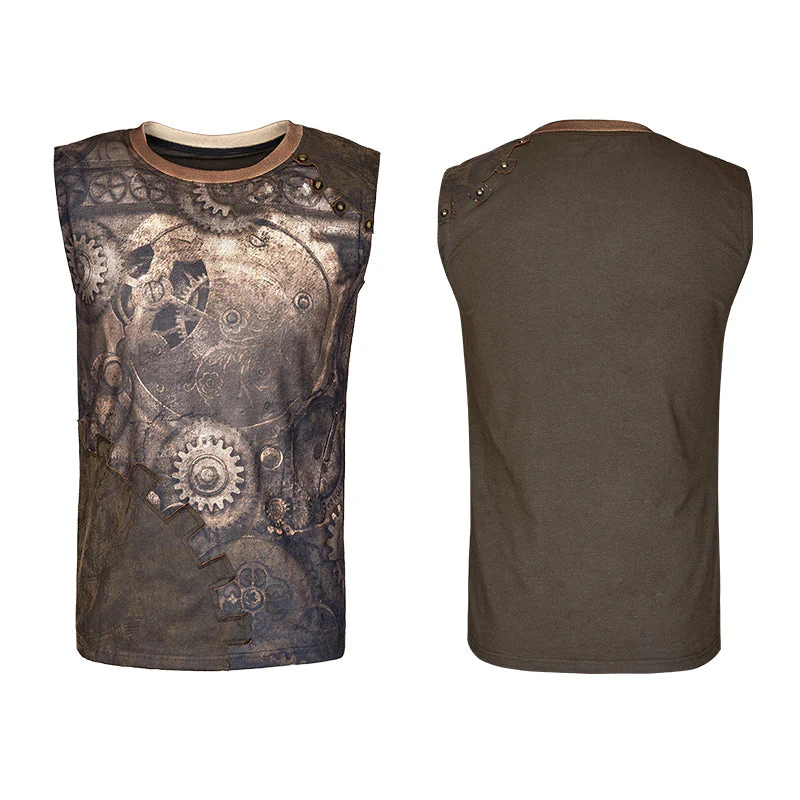 T-466 Summer Printed Mens black Sleeveless Punk Vest - Image 4