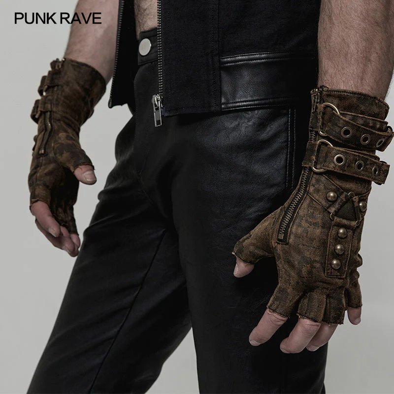 WS-252 Super Cool Steampunk Leather Gloves Men Punk Accessory - Image 5