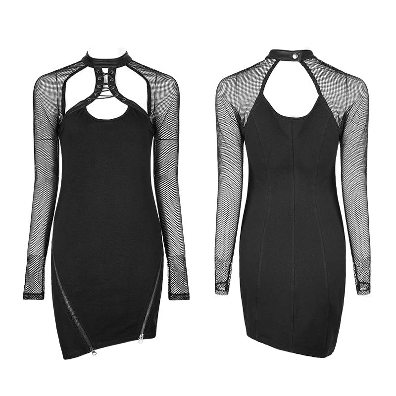 WQ-348 Super-elastic Sexy Inclined Pendulum Punk Dress With Mesh Sleeves - Image 3