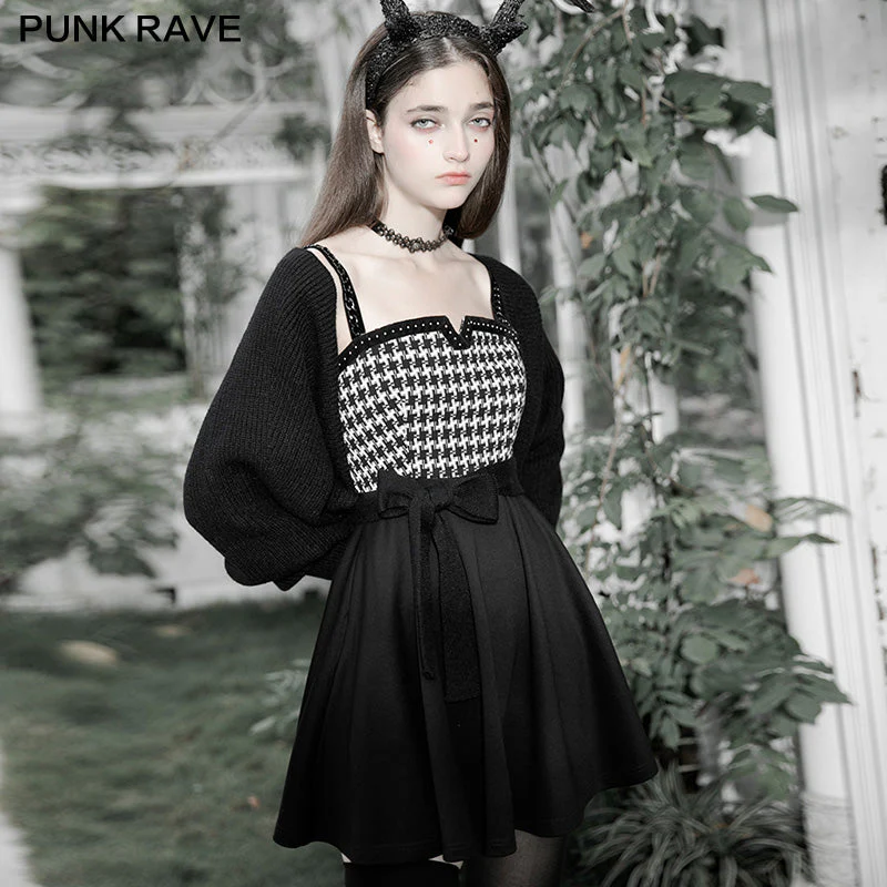 OPQ-882LQF Swallow gird stitching suspenders punk little black dress - Image 3