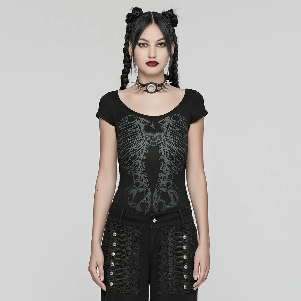 T-285 Skeleton Cutout Back Iron Chain Punk T-Shirt - Image 11