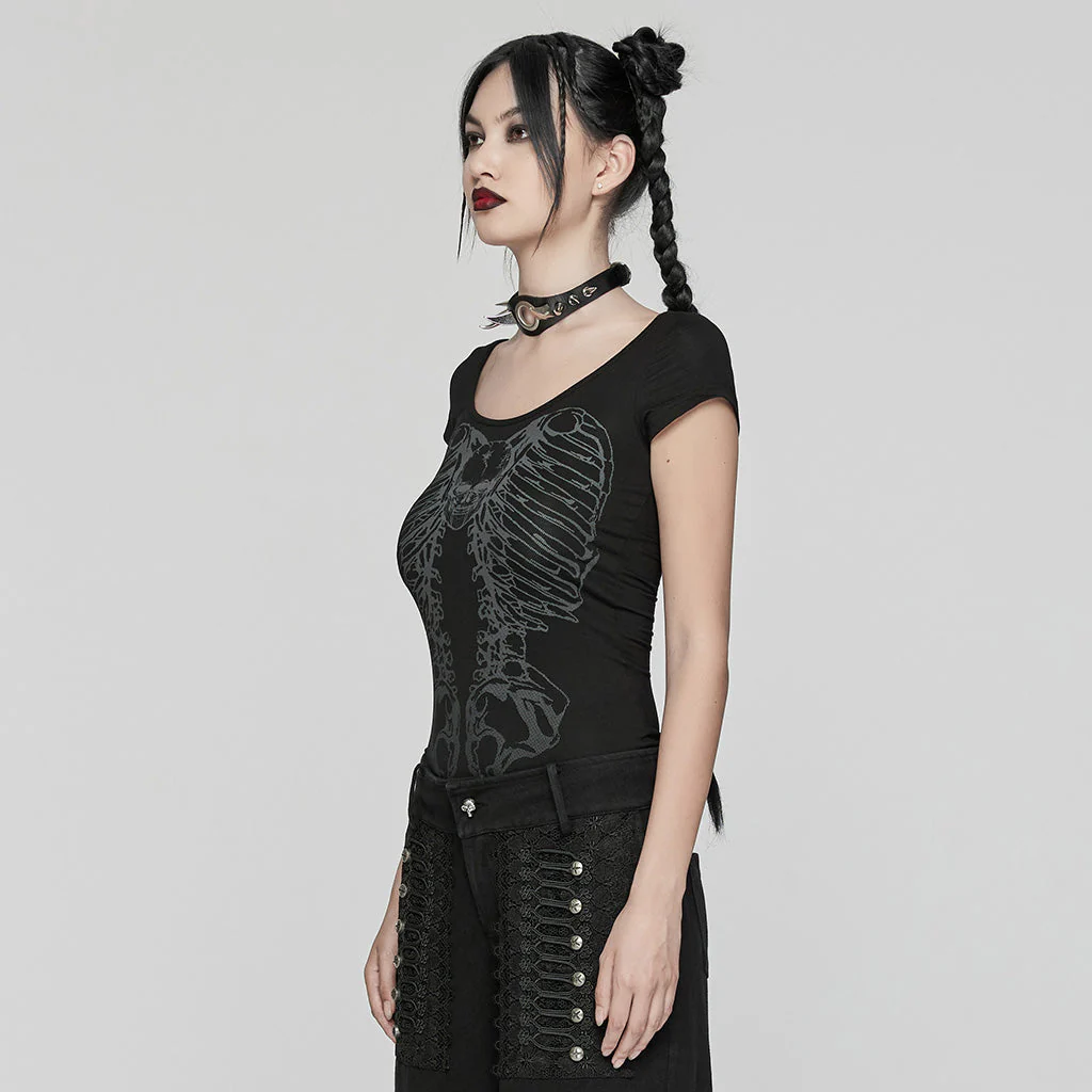 T-285 Skeleton Cutout Back Iron Chain Punk T-Shirt - Image 13