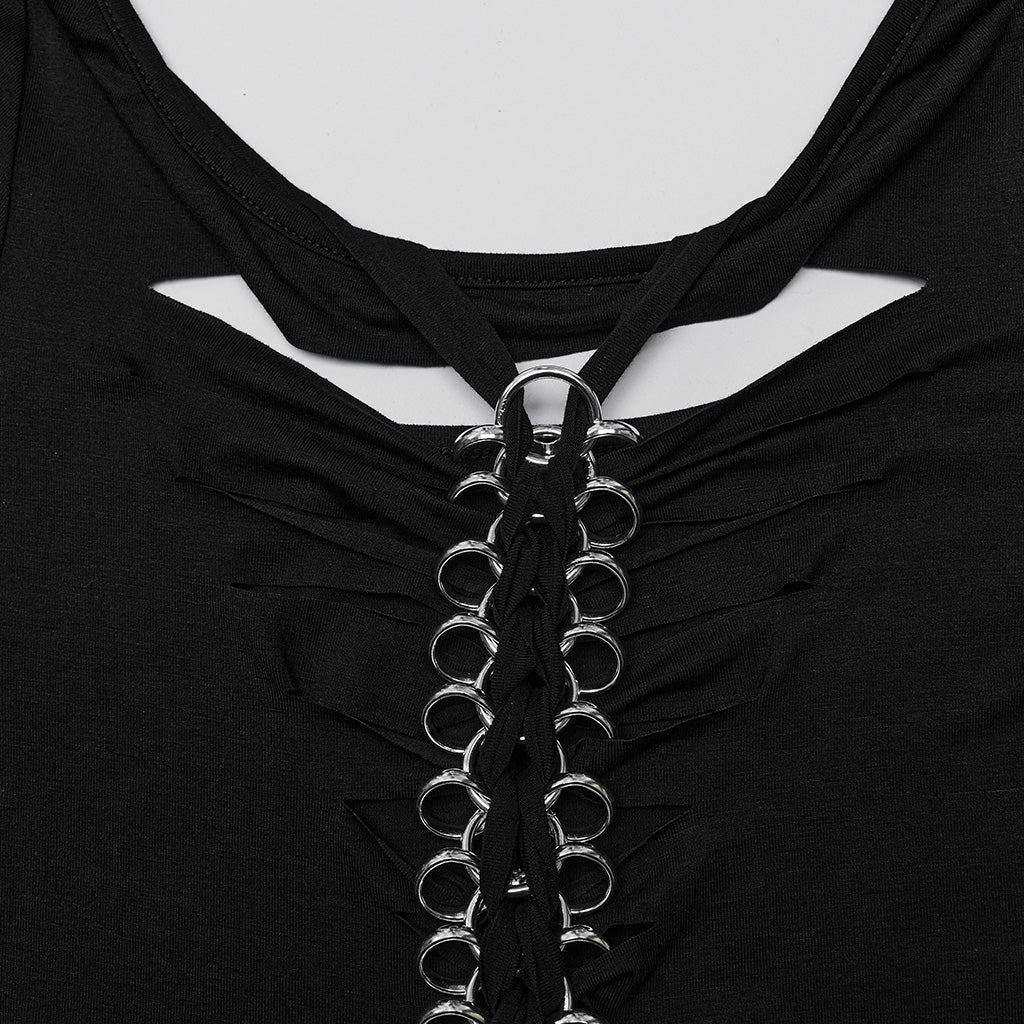 T-285 Skeleton Cutout Back Iron Chain Punk T-Shirt - Image 27
