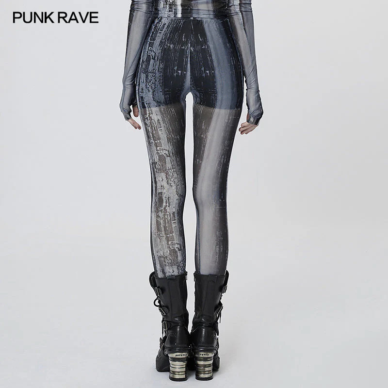 WK-536DDF The Post-apocalyptic Techwear Tight Mesh Leggings - Image 3