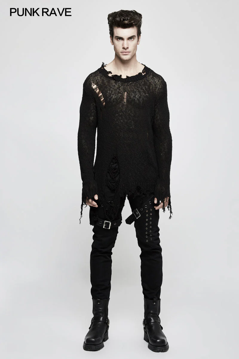M-038 Thinner Yarn Loose Punk Sweaters Pullover With Decadence Feeling - Image 5