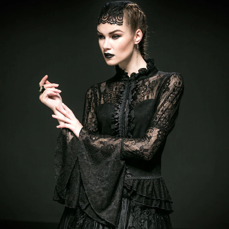 Y-536 Translucent Romantic Lace Long Speaker Sleeve Gothic Shirt - Image 3