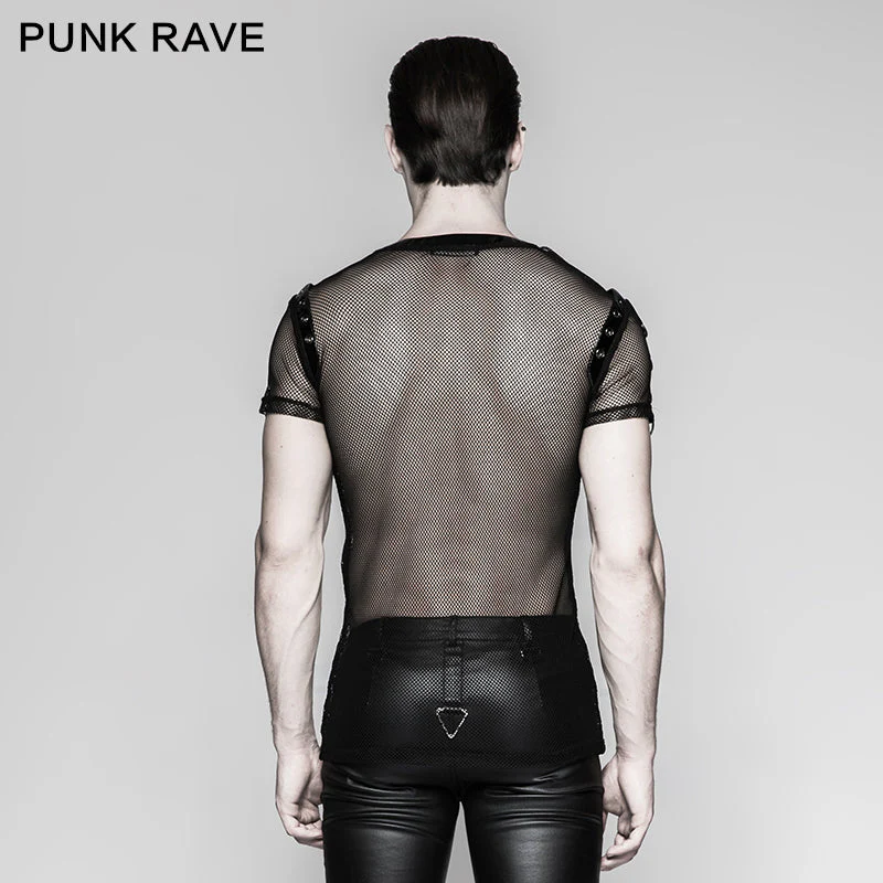 T-468 Transparent Short Sleeves Gothic T-shirts With Bat Wings Collar - Image 3