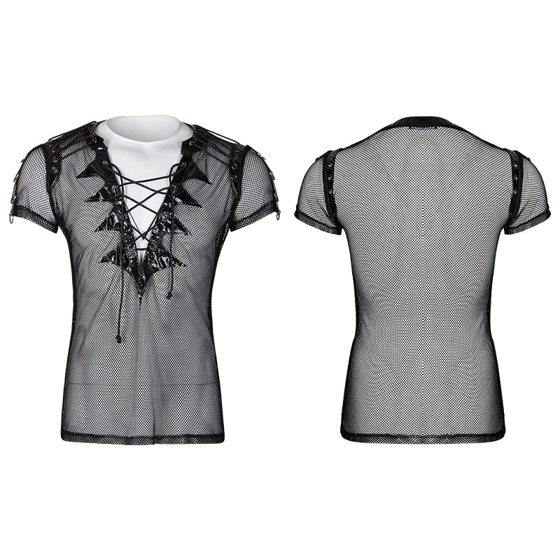 T-468 Transparent Short Sleeves Gothic T-shirts With Bat Wings Collar - Image 4