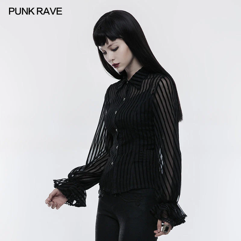 WY-823 Transparent Striped Punk Shirt Steampunk Blouse - Image 2