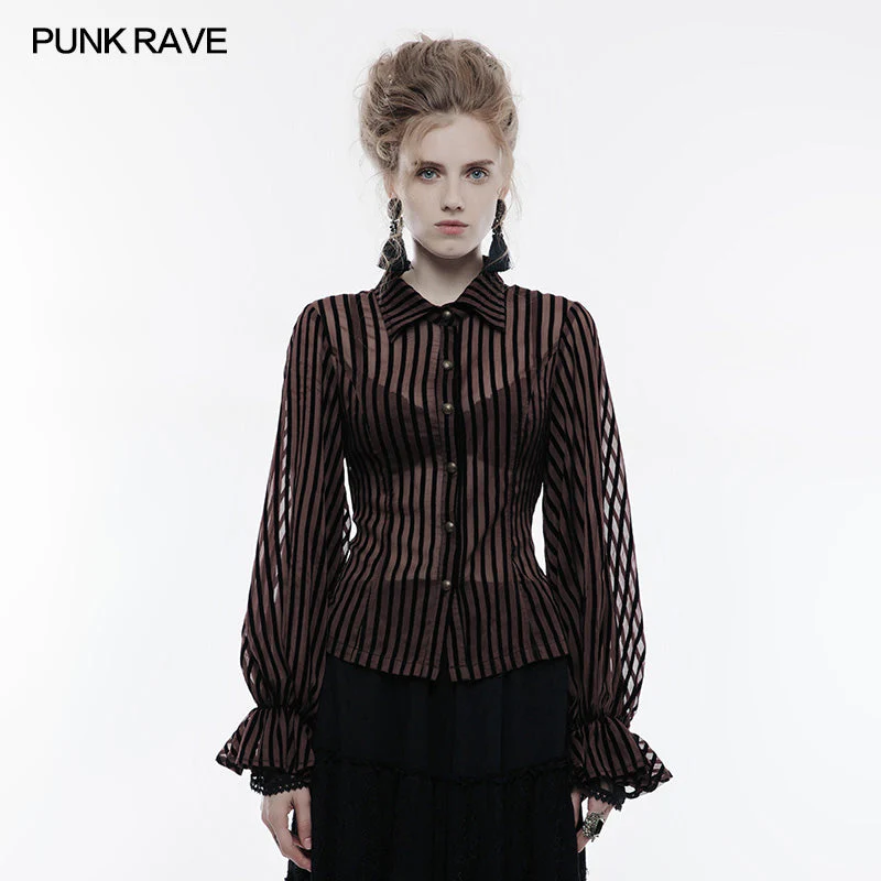 WY-823 Transparent Striped Punk Shirt Steampunk Blouse - Image 6
