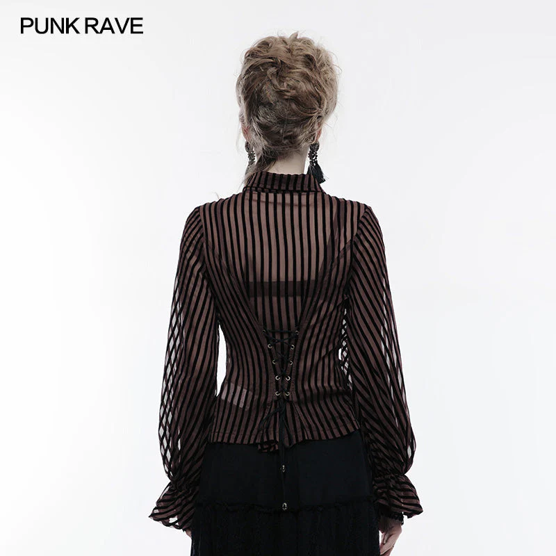 WY-823 Transparent Striped Punk Shirt Steampunk Blouse - Image 8