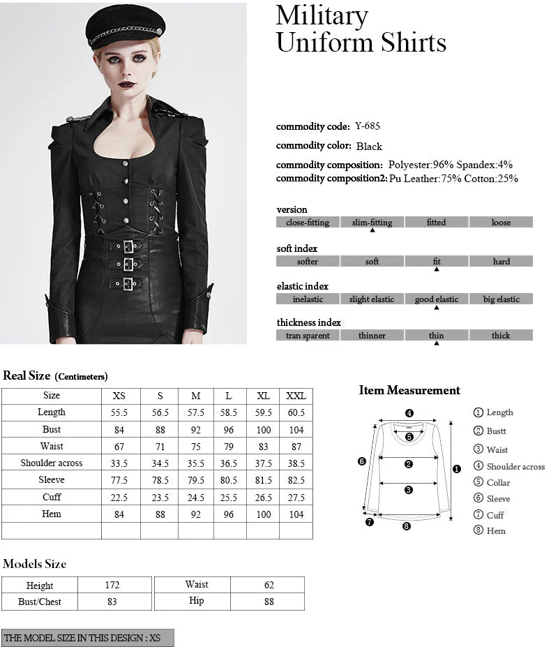 Y-685 Twill Fabric Punk Shirts With Drawing String Military Uniform - Image 6